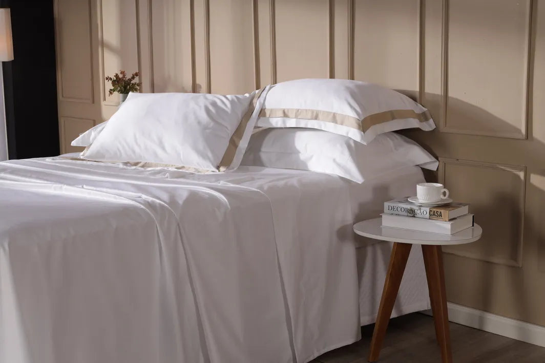 Jogo de Cama King Combo White - Fronha Faixa Sand 3