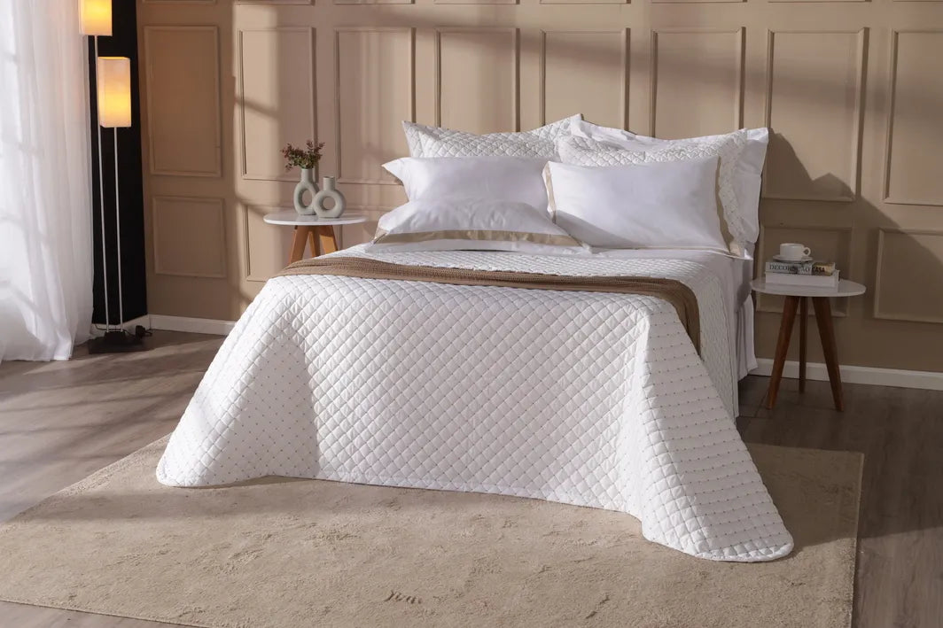 Jogo de Cama King Combo White - Fronha Faixa Sand 4