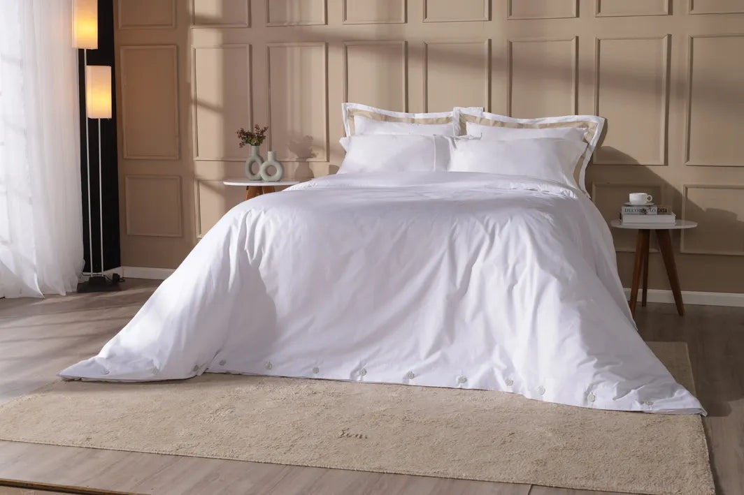 Jogo de Cama King Combo White - Fronha Faixa Sand 5