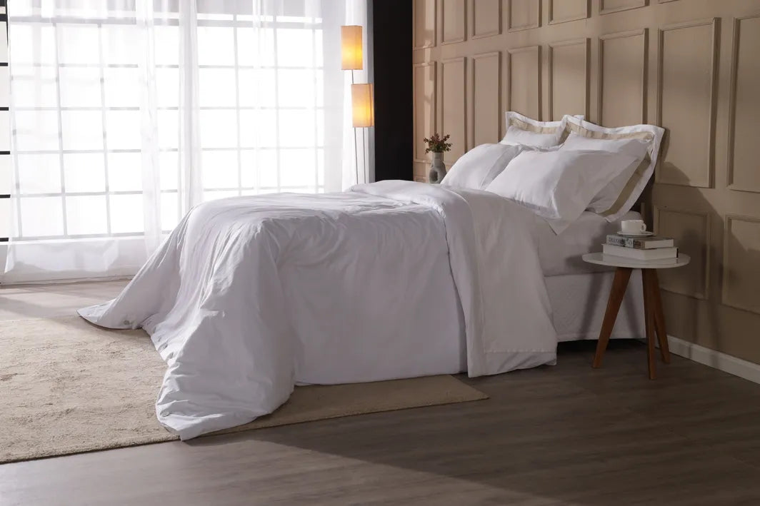 Jogo de Cama King Combo White - Fronha Faixa Sand 6